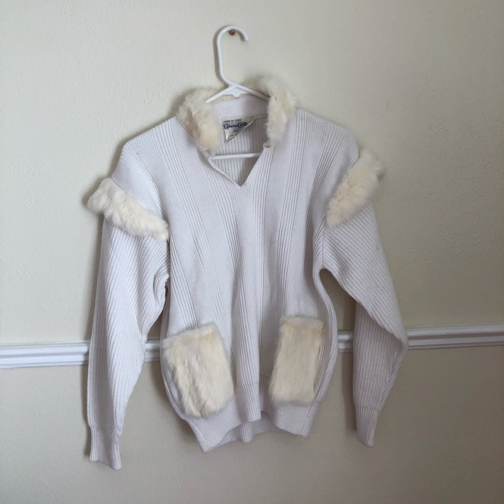 Real Rabbit Fur Vintage White Sweater